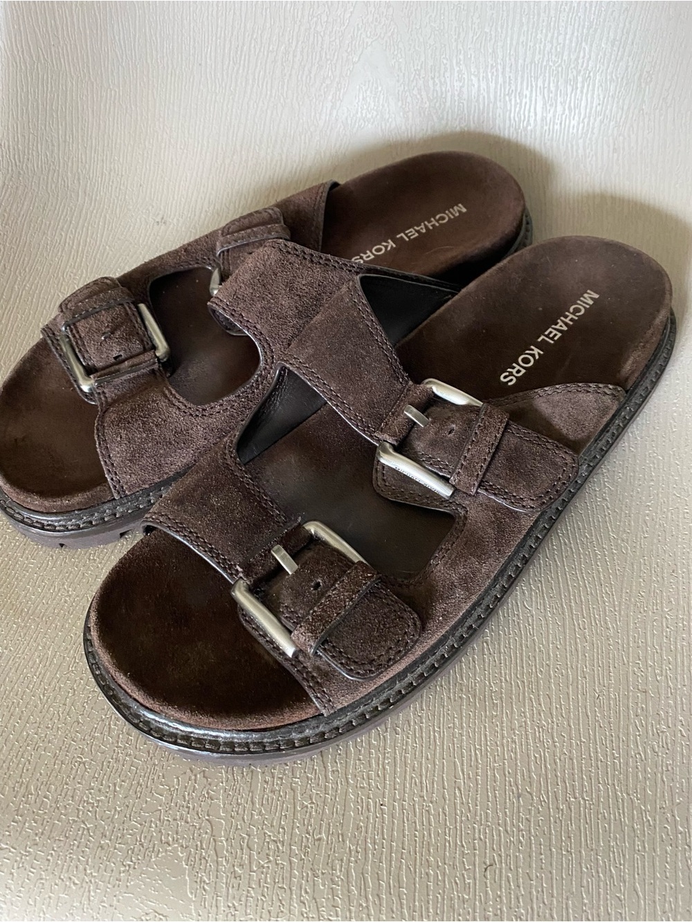 Michael Kors brown suede leather buckles sandals men size 10.5M